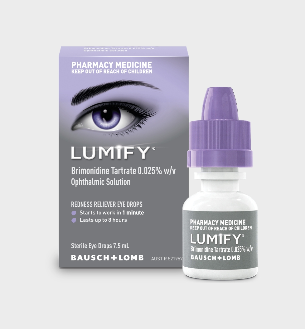 Lumify redness reliver eye drops bottle and box